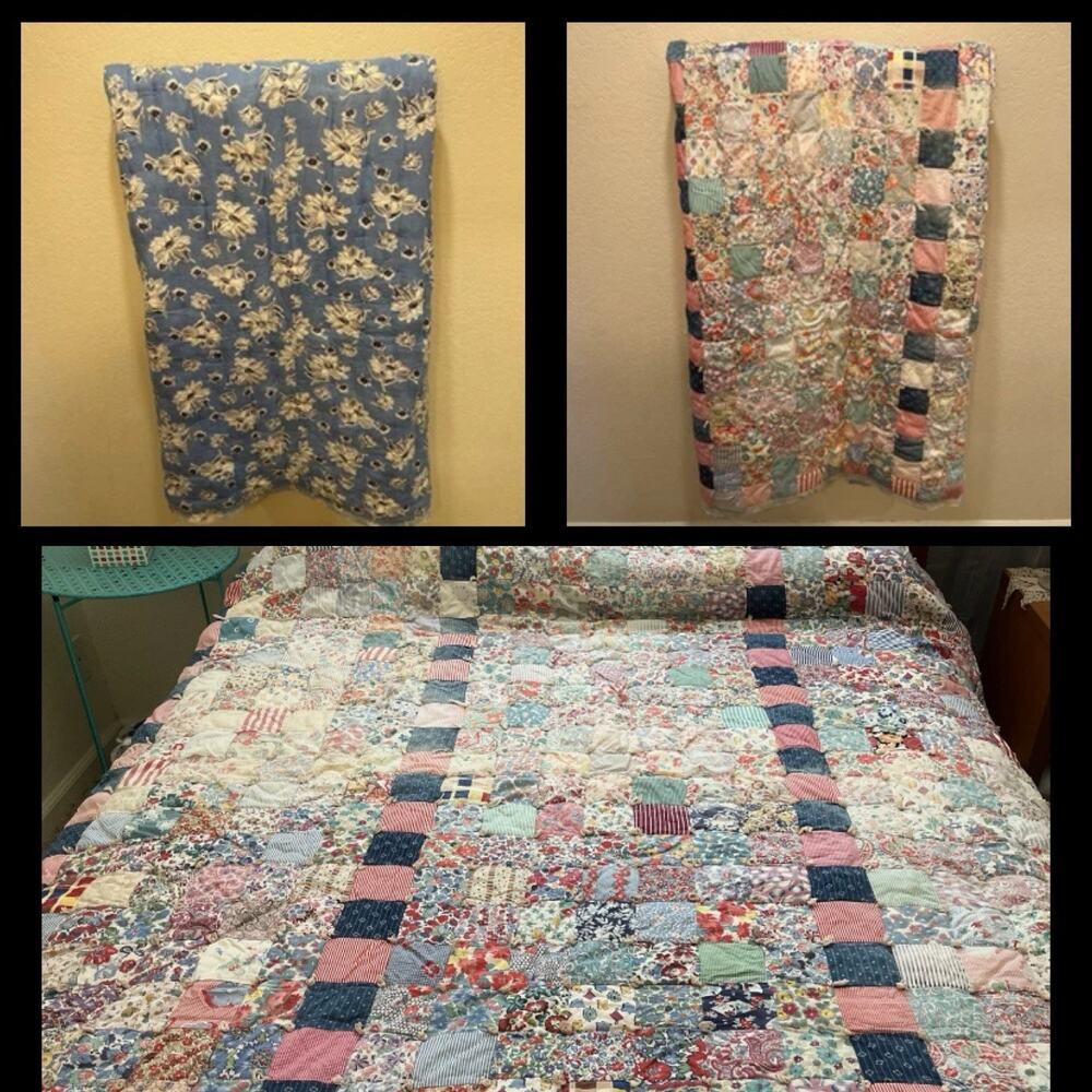 Vintage Handmade Patchwork Blanket Comforter Quilt‎ Farmhouse Handties 76”x 62”
